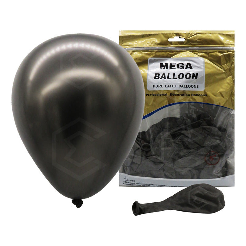 Bolsa 100 Globos Negro Metalizado #5 Fiestas Y Bodas Latex Negro Metalizado