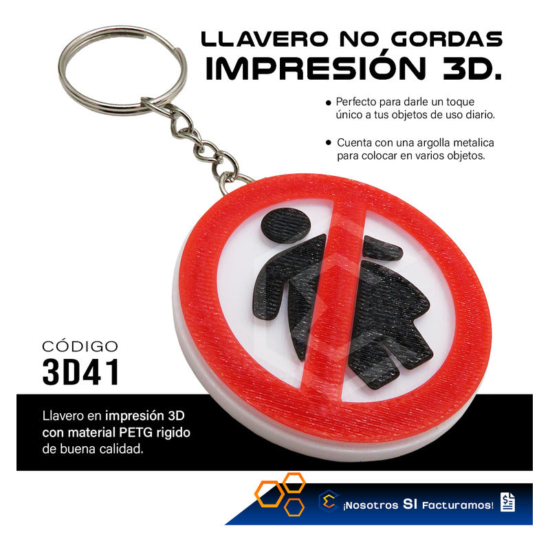 Llavero Colgante No Subo Gordas Prohibido Broma Impresión 3d Llavero No Gordas