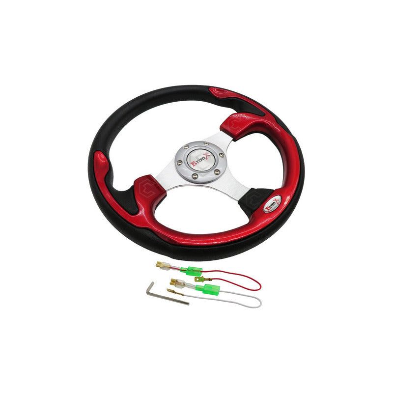 Volante Deportivo Universal D Metal Acabado Color Rojo Negro