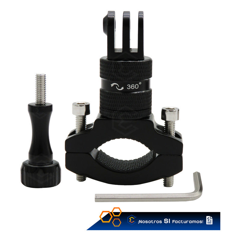Soporte Manillar Giratorio 360° Aluminio Para Gopro Insta360 Negro