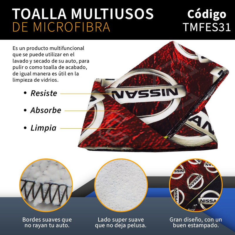 Toalla D Microfibra Para Auto Logos Nissan Tsuru March 55x40