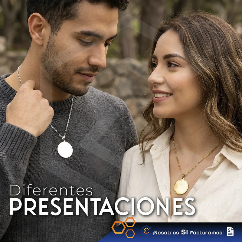 Collar Dije Circulo Bronce Personalizado Grabado Láser Acero Bronce