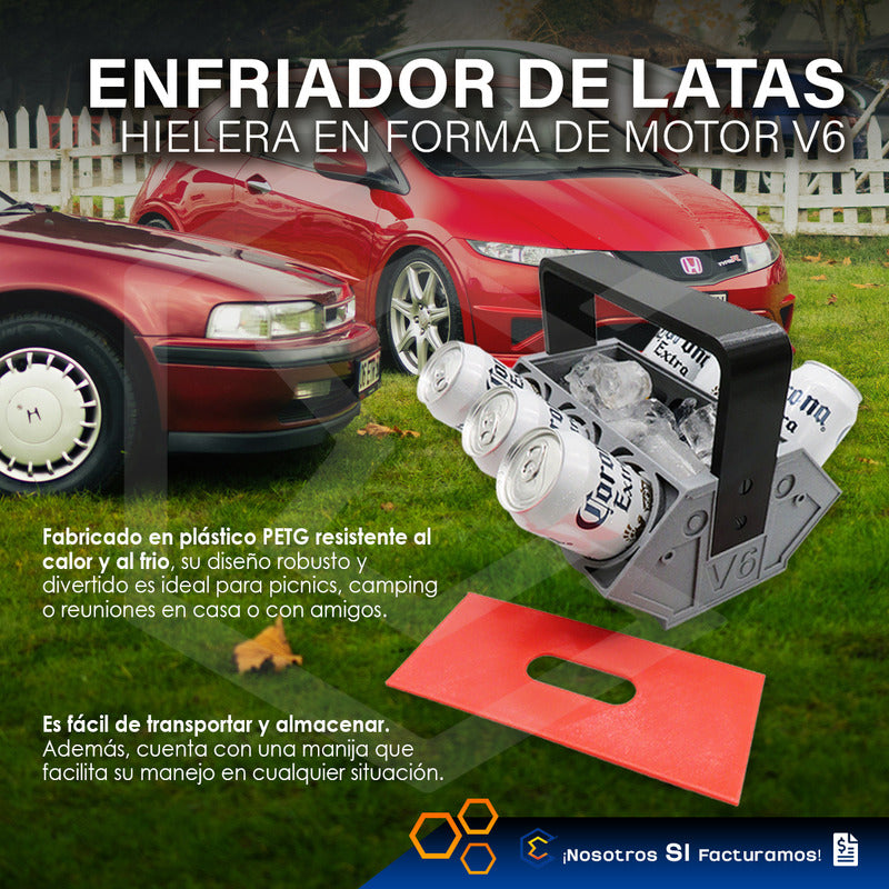 Hielera Enfriador Cervezas 6 Latas Portatil Motor V6 3d Petg Gris