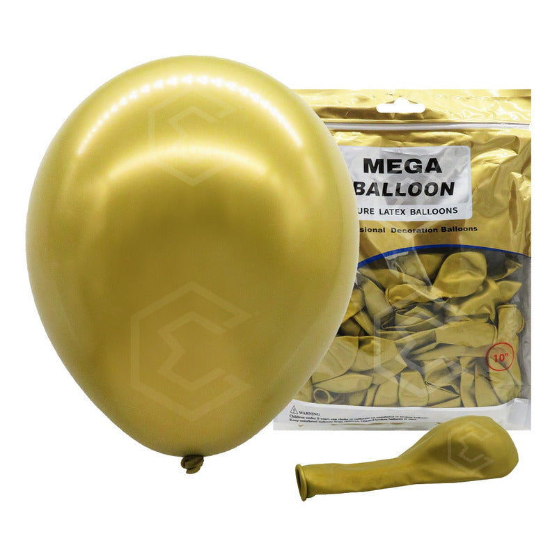 Bolsa 50 Globos Dorado Oro Metalico #10 Fiestas Bodas Latex Dorado Oro Metalico