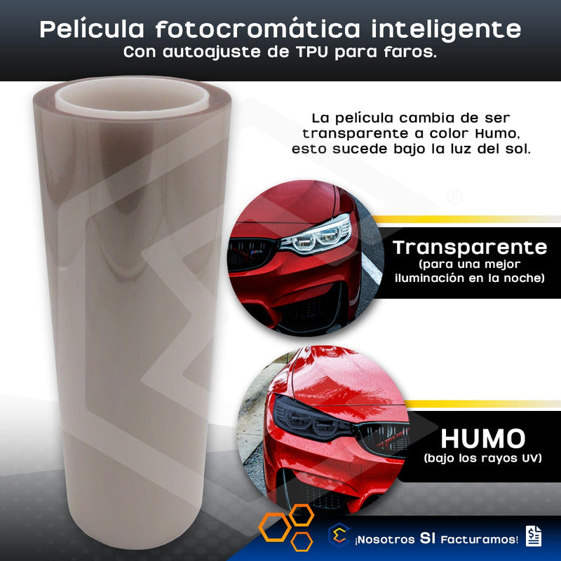 Película Protectora Ppf Fotocromático Faros Rollo 30cm X 2mt