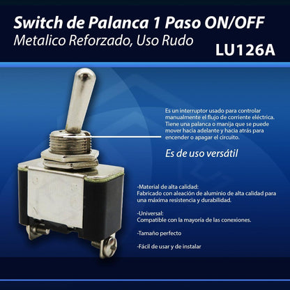 Switch De Palanca 1 Paso On/off Metalico Reforzado Uso Rudo