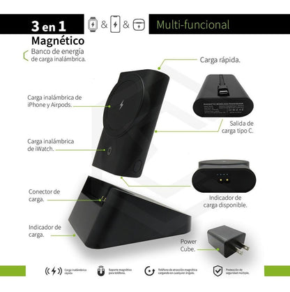Pila Magsafe Para iPhone Y Apple Whatch 3 En 1 5200mah