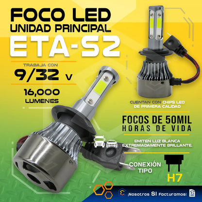 2 Focos Led H7 4 Cara Ventilador Alta Baja 16000lm 25w 9-32v H7