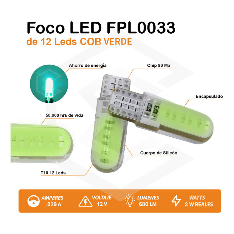 Par De Focos De Pellizco T10 12 Leds Cob Chip 80 Ma 12v