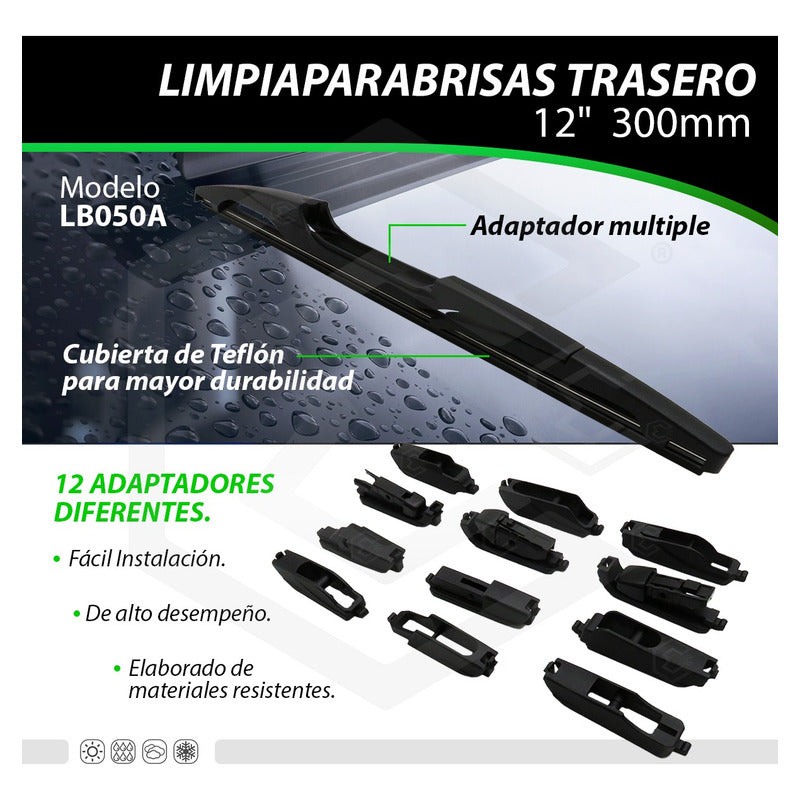 Pluma Limpiaparabrisas Trasera 10  12'' 14  12 Adaptadores
