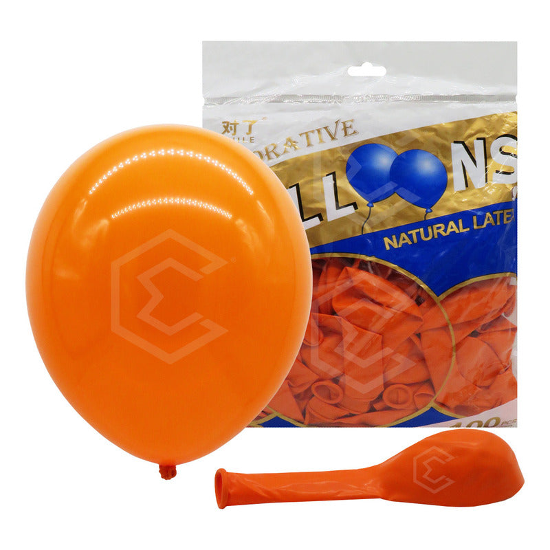 Bolsa 100 Globos Naranja Brillosos #10 Fiestas Bodas Latex
