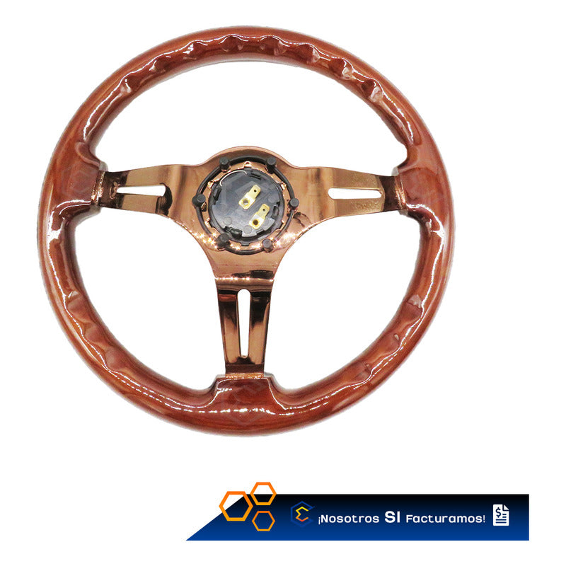 Volante Madera Automotriz Universal Centro Orobrillante 35cm