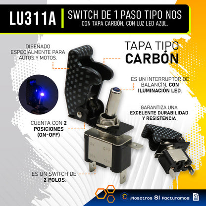 Switch Interruptor 1 Paso Tipo Nos Con Tapa Con Luz 1 Pieza