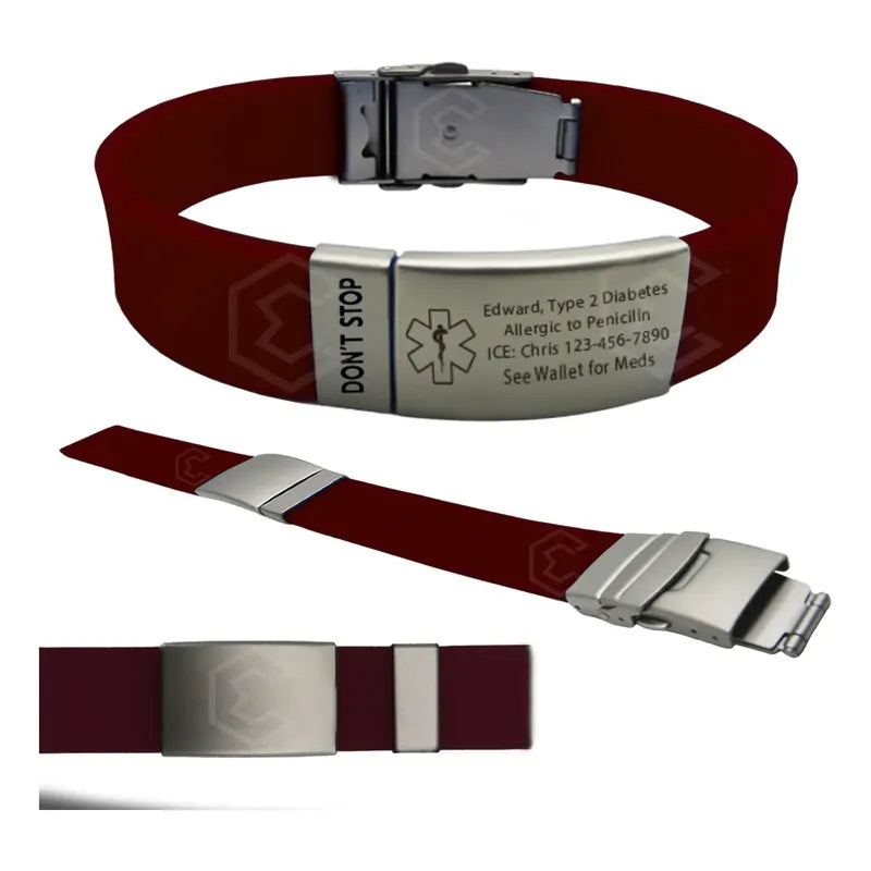 Kit 2 Pulsera Identificación Personalizada Emergencia Láser Cafe