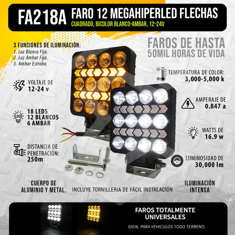 Par Faros 16 Leds 10 Lupas Bicolor 3 Funciones Flecha 12-24v