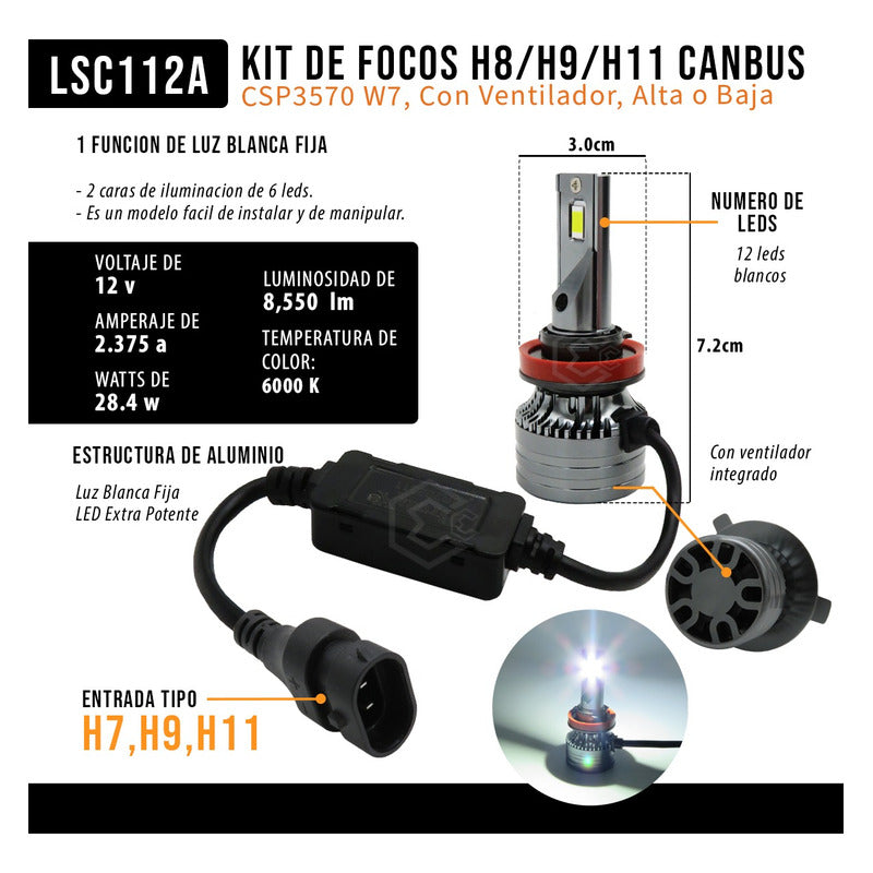 Kit Focos H8/h9/h11 Canbus Csp3570 W7 Ventilador Alta O Baja H8 H9 H11