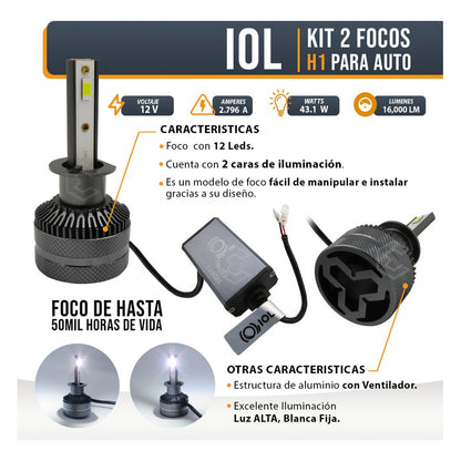 Kit Focos H1 12 Leds Csp 9-30v 43.1w Real Alta Baja 16000lm H1