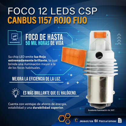 Par De Focos 1157 12 Leds Csp Canbus Fijo 10-60v 11w 1100lm