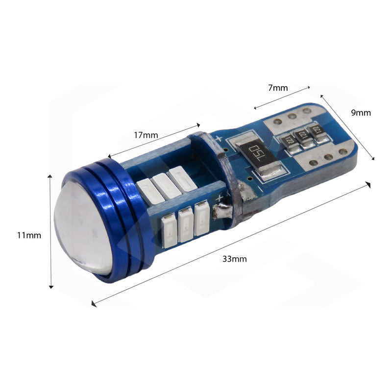 Kit 10 Focos De Pellizco T10 15 Led Canbus Con Lupa 4010 12v