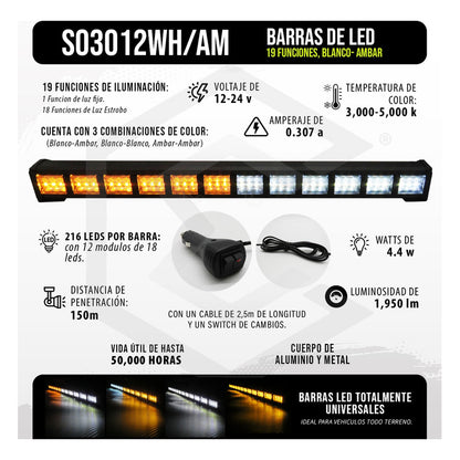 Barra 216 Led 19 Funciones 12 Módulos Bicolor Estrobo 12-24v