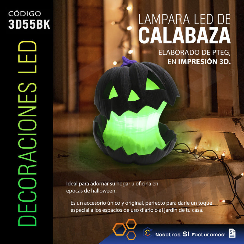 Lámpara Calabaza Luz Led Halloween Decoracion E Impresión 3d Negro