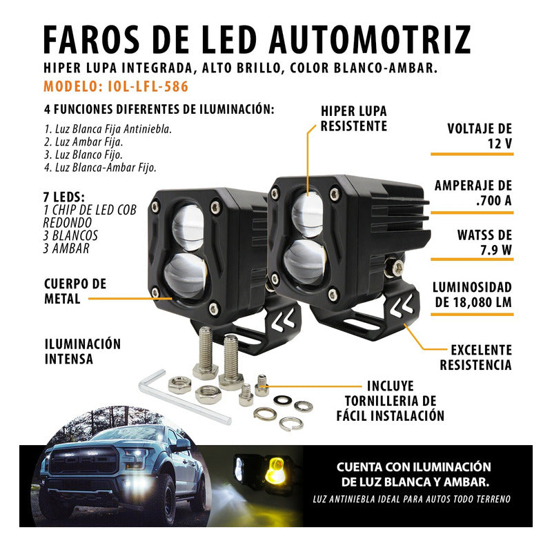 Faro Cuadrado O Redondo Lupa Bicolor 18,000lm 7 Led Uso Rudo