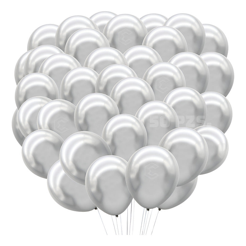 Bolsa 100 Globos Plata Metalizado #5 Fiestas Y Bodas Latex Plata