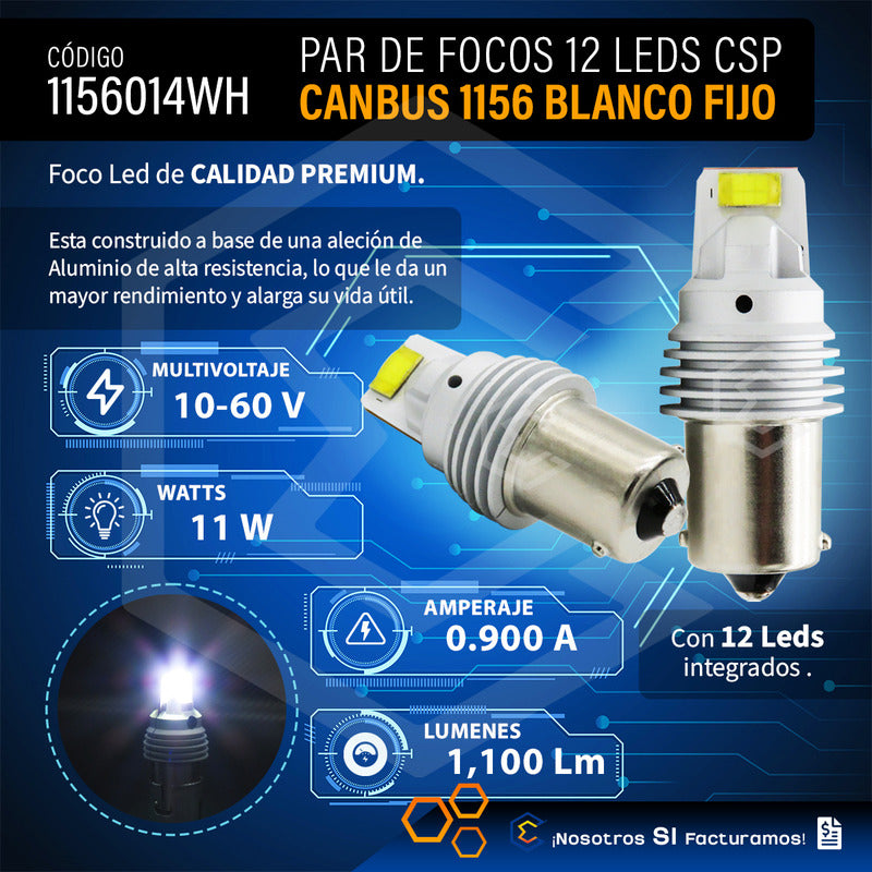 Par De Focos 1156 12 Leds Csp Canbus Fijo 10-60v 11w 1100lm