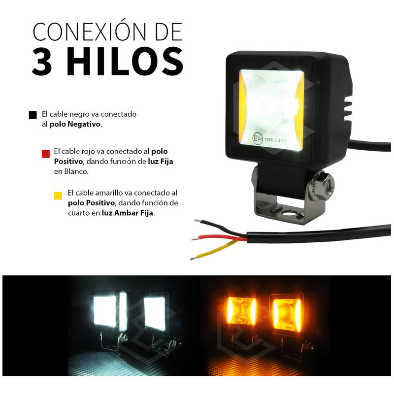 Par Faros 6 Leds Blancos Cuadrado 2 Funciones Cuartos 10-30v