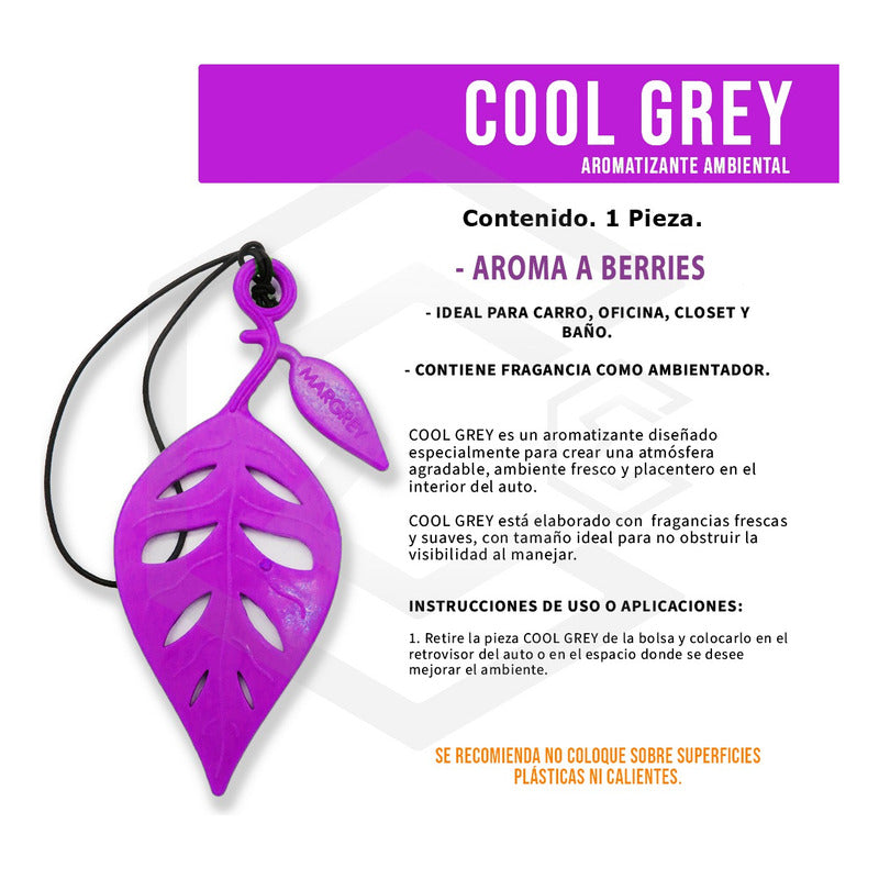 Aromatizante Auto Casa Ambiental Cool Grey Hoja Margrey 1pza
