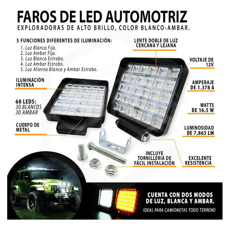Par De Faros 24 Leds 9-30v 72w Blanco/ambar 5 Funciones T