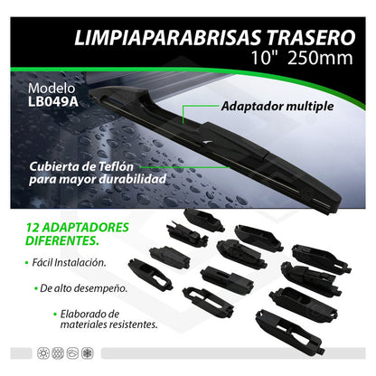 Pluma Limpiaparabrisas Trasera 10  12'' 14  12 Adaptadores