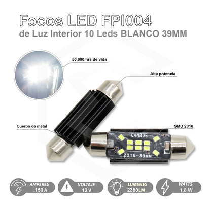 Kit 10 Focos Luz Interior 10 Leds Canbus 31mm 36mm 39mm 41mm