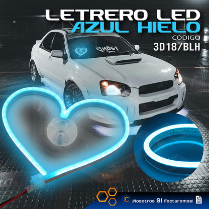 Figura Corazon Led Luz Neon Parabrisas Chupón Grande26cm 12v