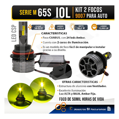 2 Focos 24led Csp Ambar 9007 M65s Ventilador Alta Y Baja 30w 9007 Ambar