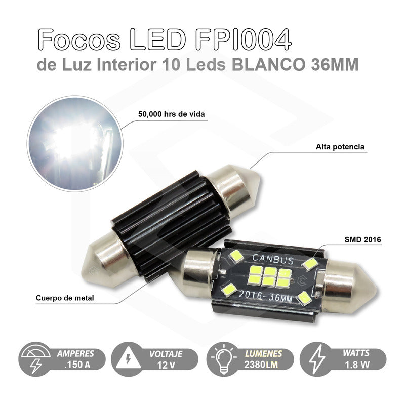 Kit 10 Focos Luz Interior 10 Leds Canbus 31mm 36mm 39mm 41mm