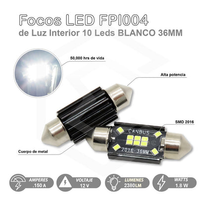 Kit 10 Focos Luz Interior 10 Leds Canbus 31mm 36mm 39mm 41mm