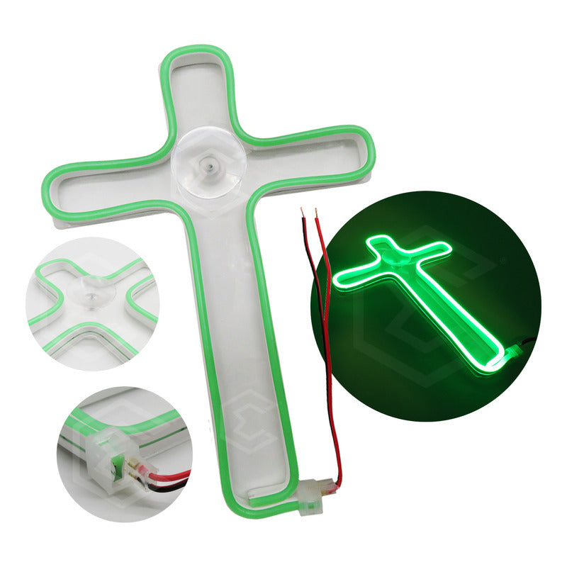 Figura Cruz Led Luz Neon Parabrisas Chupón Grande 26cm 12v