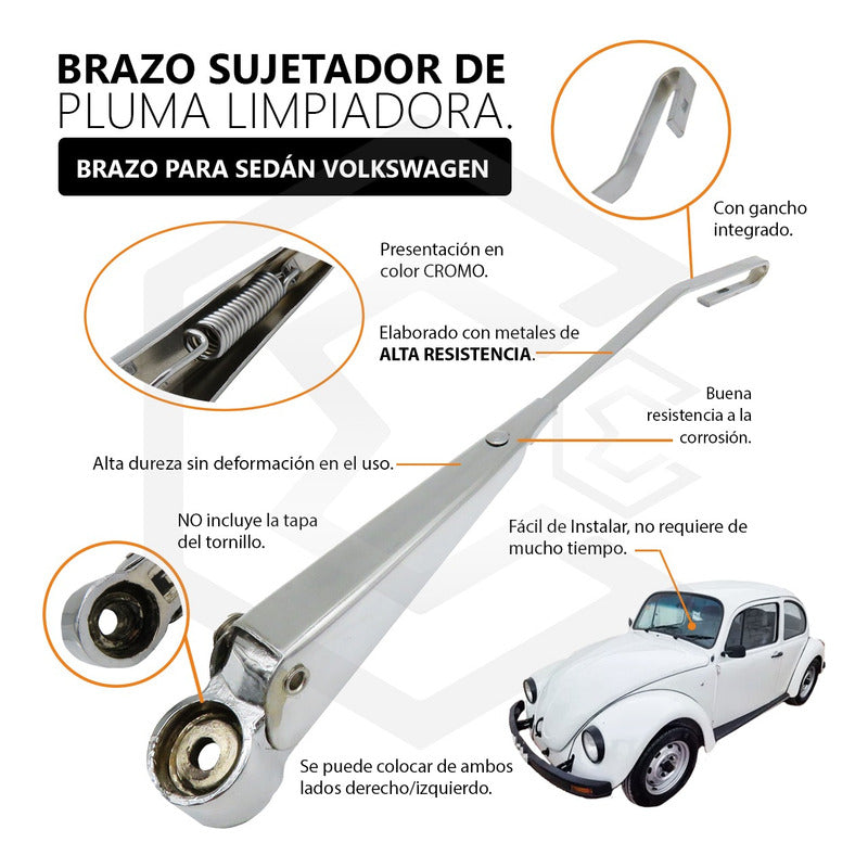 Jgo Par Brazo Limpia Parabrisas Cromo Volkswagen Vocho Sedan Derecho