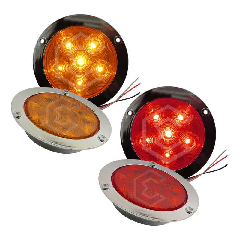 2 Plafón 6led Redondo Luz Trasera Camión Estrobo Stop 12-24v