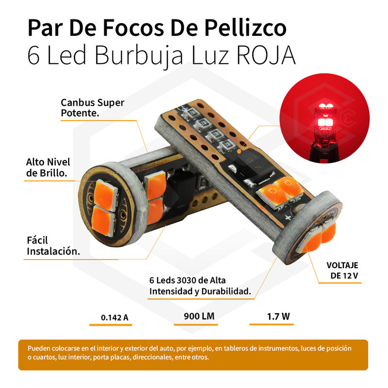 Par De Focos Pellizco 6 Led Burbuja Canbus Super Potente 12v