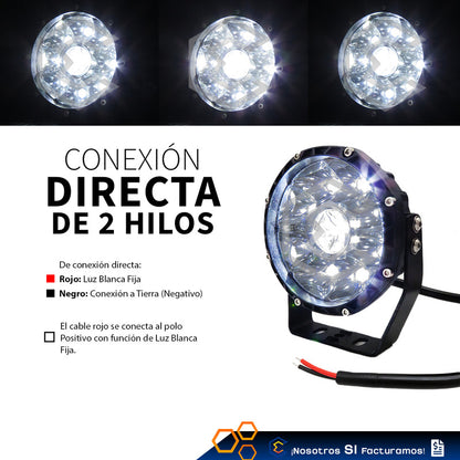 Par De Faros 9 Leds Redondo Con Lupa Luz Fija 5 PuLG 12-24v