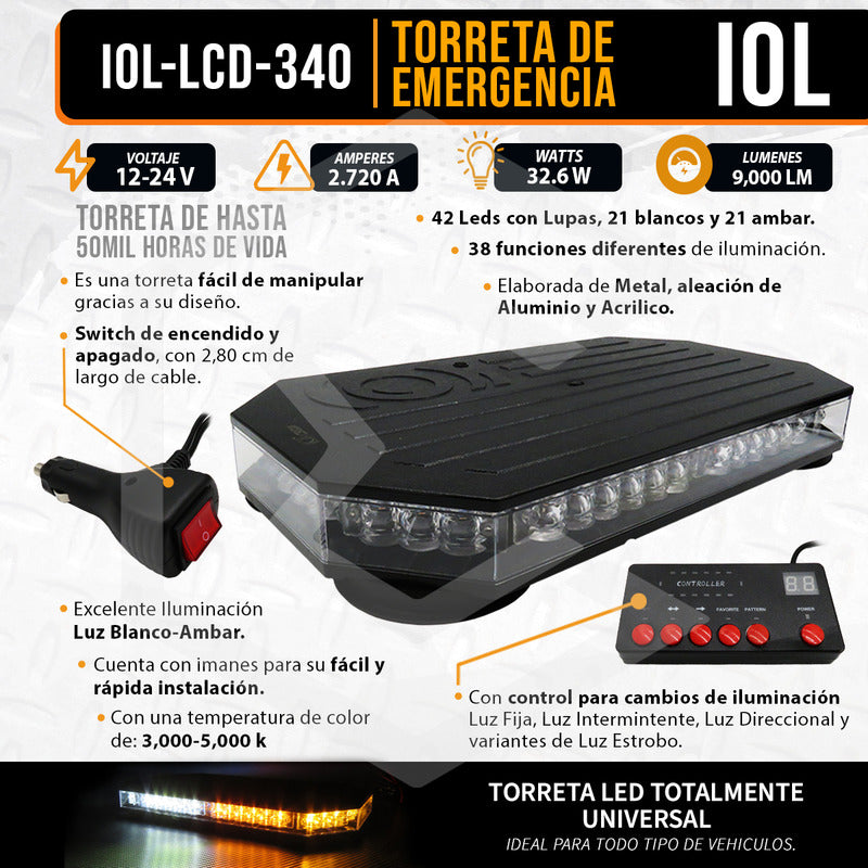Torreta 42 Leds Bicolor Con Control 38 Funciones Imán 12-24v