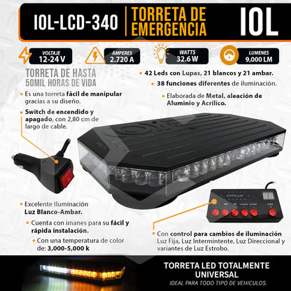 Torreta 42 Leds Bicolor Con Control 38 Funciones Imán 12-24v