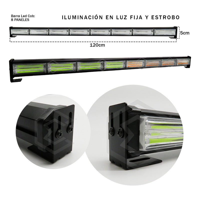 Barra Torreta Led Cob 8 Módulos Estrobo Código 16 Funciones