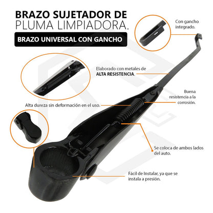 Par Brazos Limpia Parabrisas Universal Con Gancho Metalico