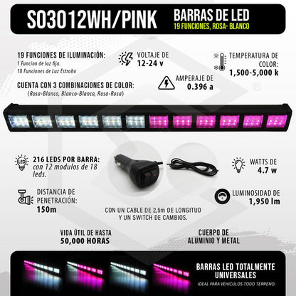 Barra 216 Led 19 Funciones 12 Módulos Bicolor Estrobo 12-24v