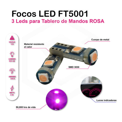 Kit 10 Focos 3 Leds Tablero Mandos T5 3030 3w 12v Colores
