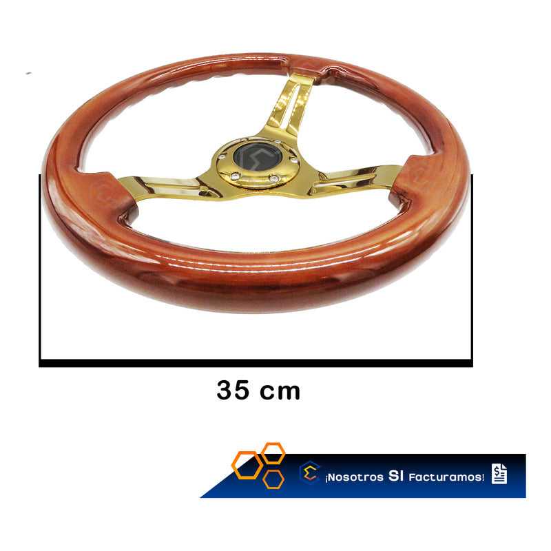 Volante De Madera Automotriz Universal Dorado Brillante 35cm