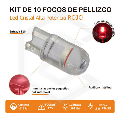 10 Focos Pellizco T10 1 Hiper Leds Cristal Alta Potencia 12v